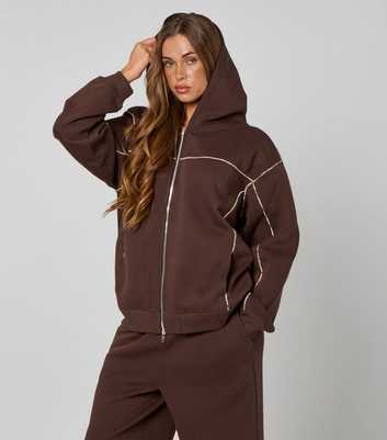 Urban Bliss Brown Piped Zip Up Hoodie