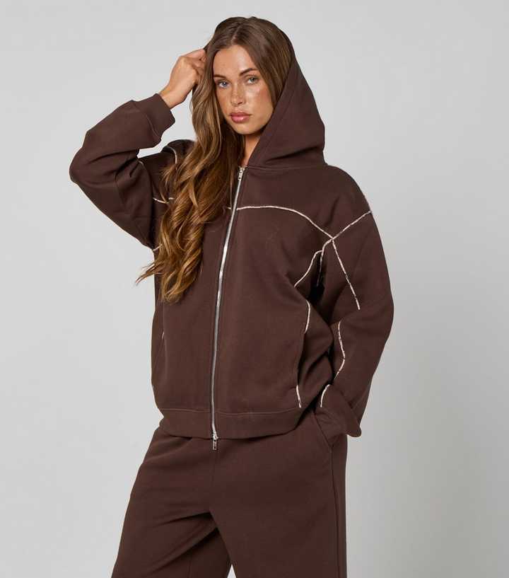 Urban Bliss Brown Piped Zip Up Hoodie