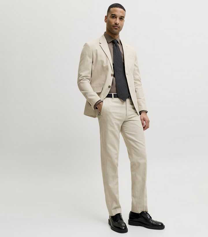 Jack & Jones Cream Cotton Rich Regular Tailored Trousers