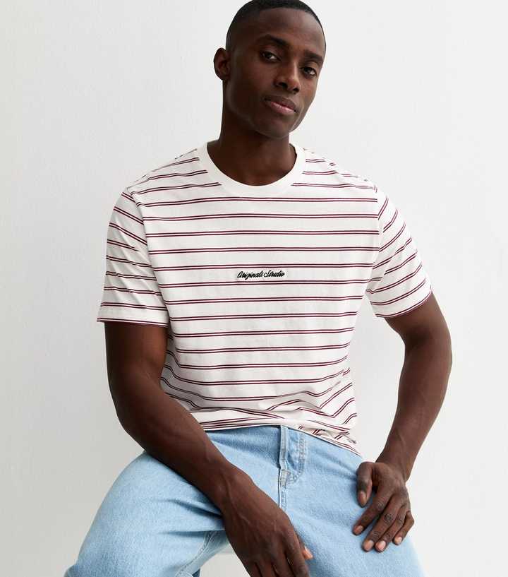 Jack & Jones White Original Studios Stripe T-Shirt