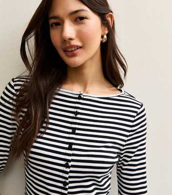Black Striped Button Up Long Sleeve Top