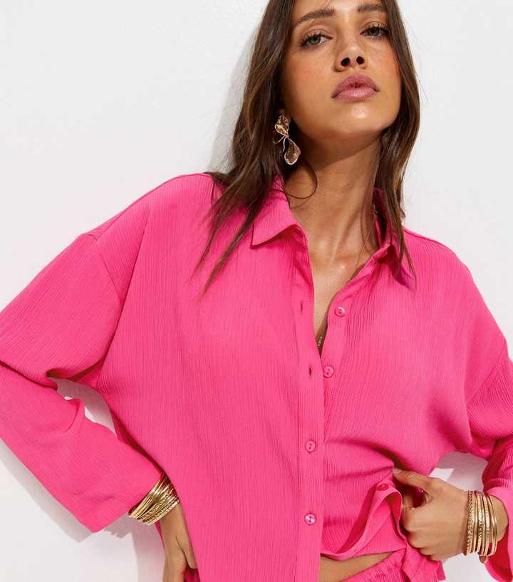 Bright Pink Crinkled Beach Shirt