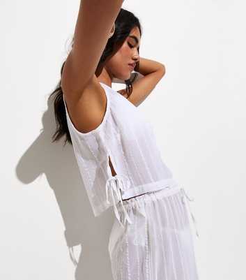 White Striped Tie Side Beach Sleeveless Top