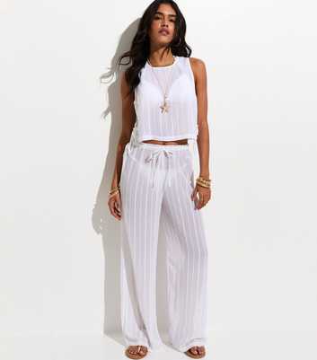 White Striped Beach Wide Leg Trousers