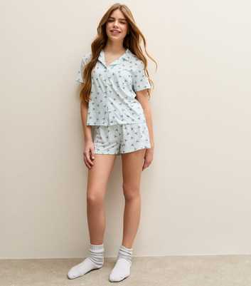Girls White Jersey Bow Print Shirt and Shorts Pyjama Set
