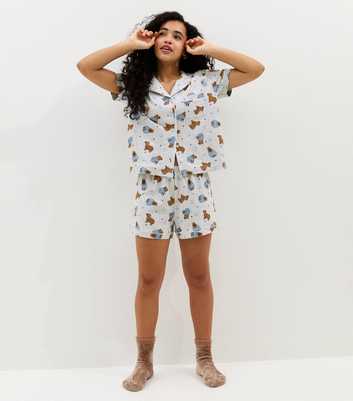 Girls Light Grey Capybara Print Shirt and Shorts Pyjama Set