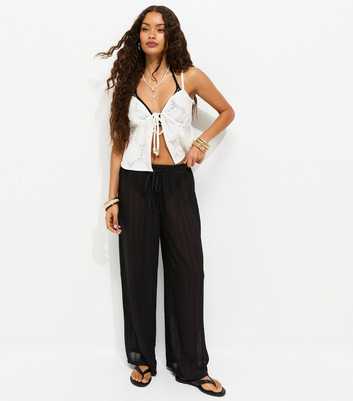 Petite Black Striped Beach Wide Leg Trousers