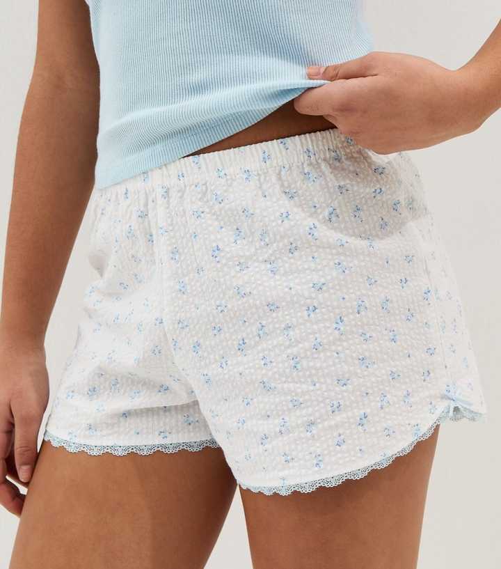 Girls Light Blue Cotton Floral Cami and Shorts Pyjama Set