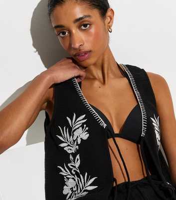 Black Palm Embroidered Waistcoat