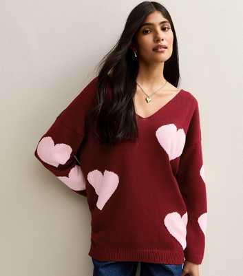 Gini London Bright Red Oversized Heart Knit Jumper