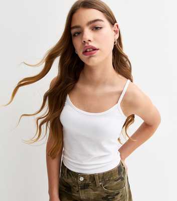 Girls White Scoop Neck Cami Vest Top