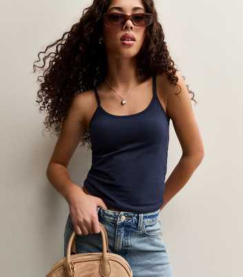 Girls Navy Scoop Neck Cami Vest Top