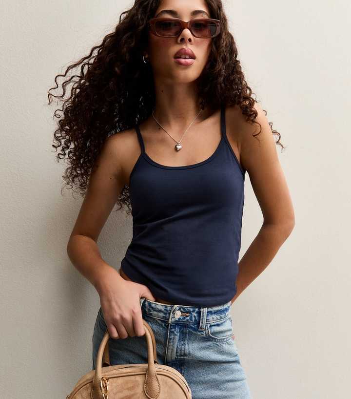 Girls Navy Scoop Neck Cami Vest Top