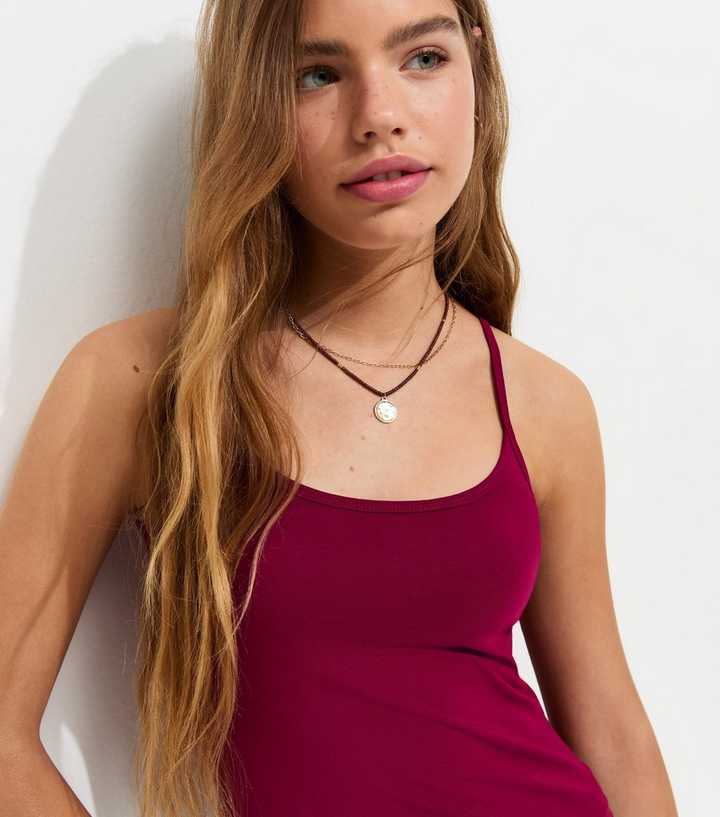 Girls Dark Burgundy Scoop Neck Cami Vest Top