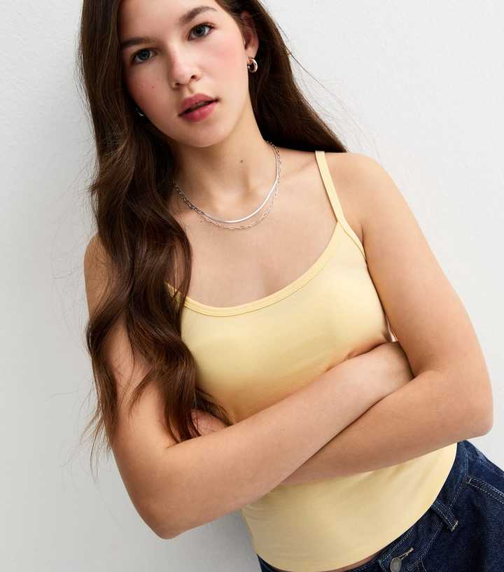 Girls Light Yellow Scoop Neck Cami Vest Top