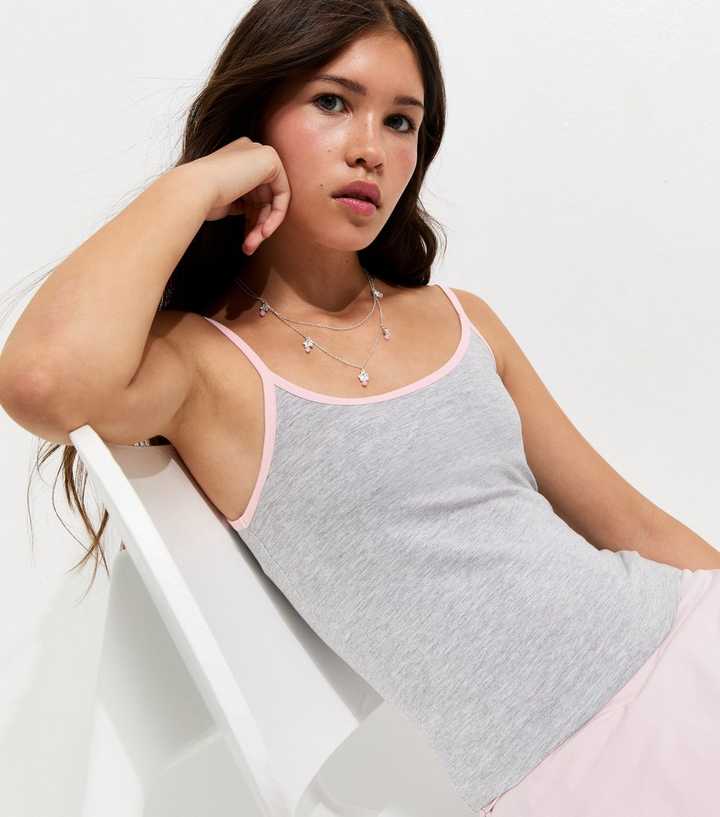 Girls Grey Jersey Scoop Neck Cami Top