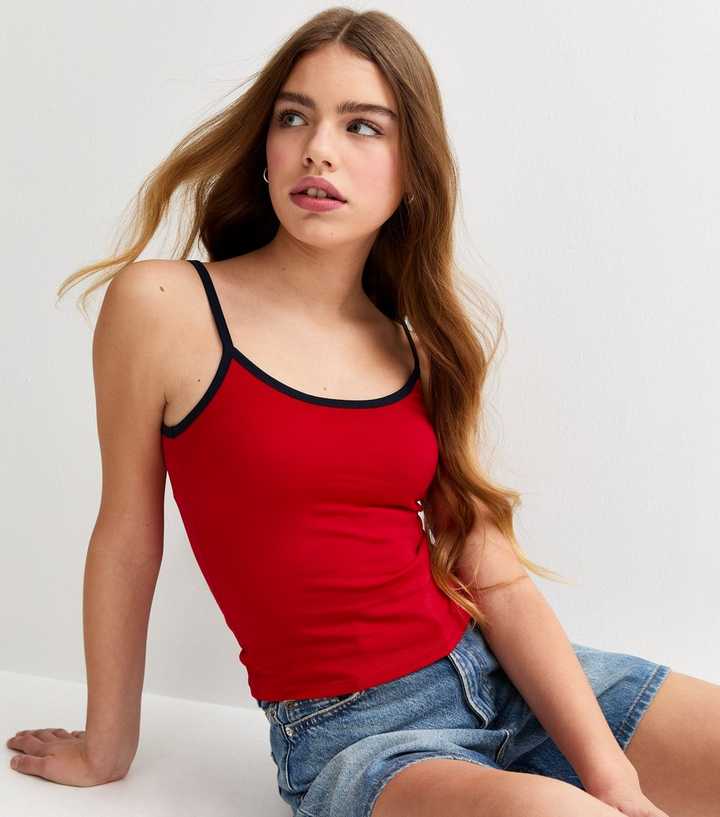 Girls Red Jersey Scoop Neck Cami Top