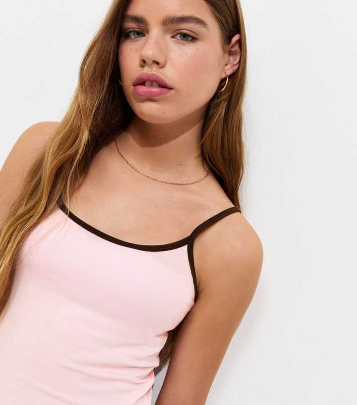 Girls Light Pink Jersey Scoop Neck Cami Top