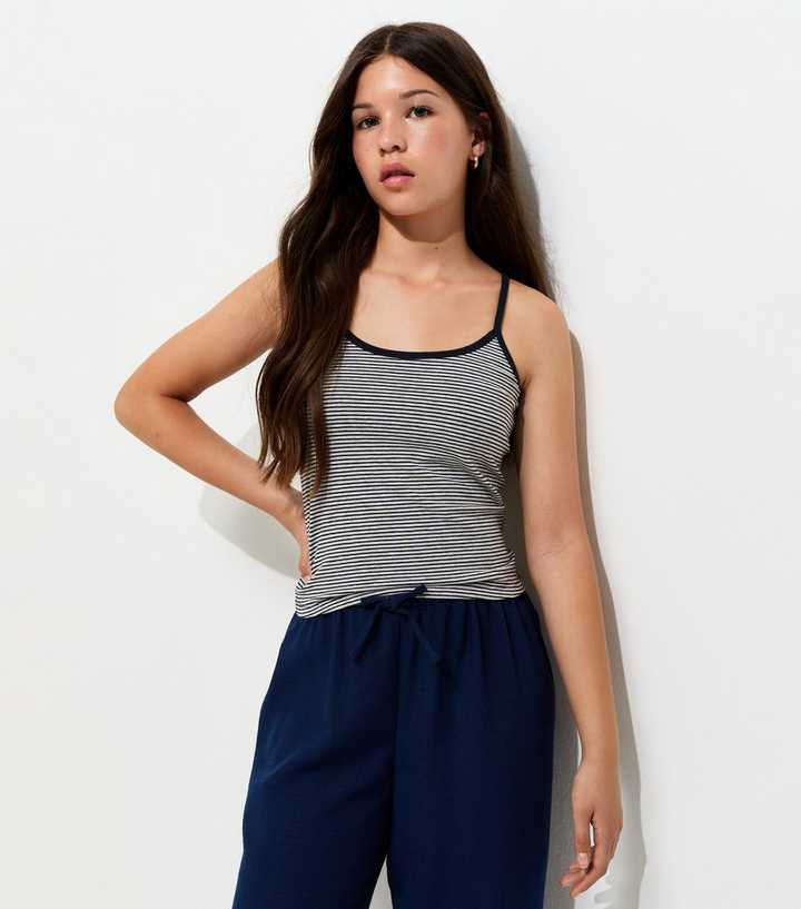 Girls Grey Striped Scoop Neck Cami Top