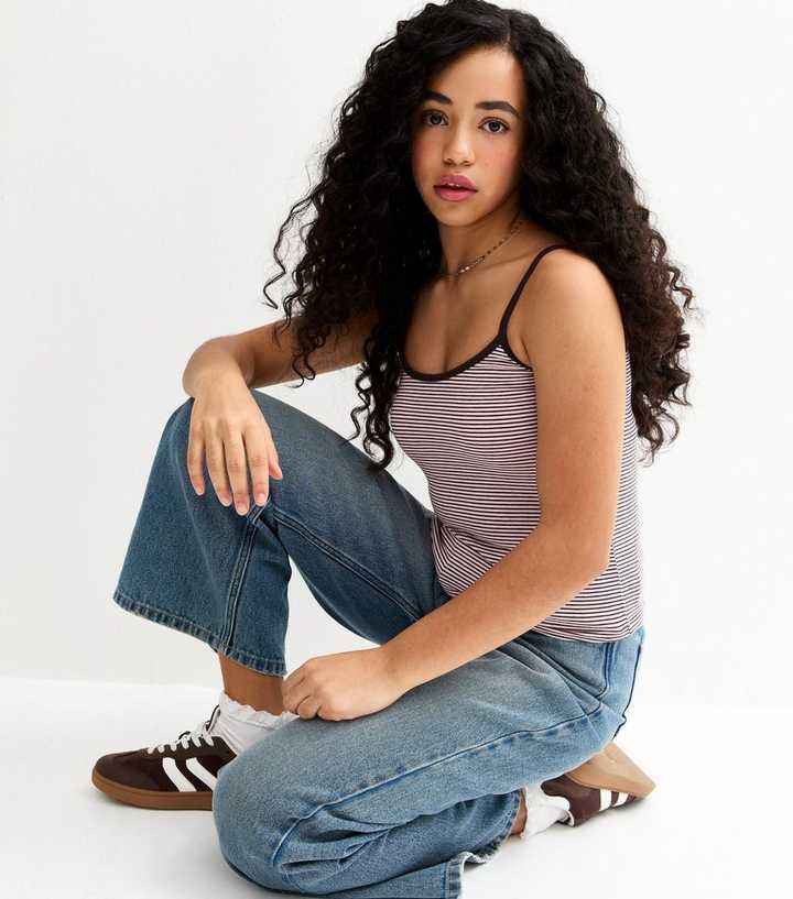 Girls Brown Striped Scoop Neck Cami Top