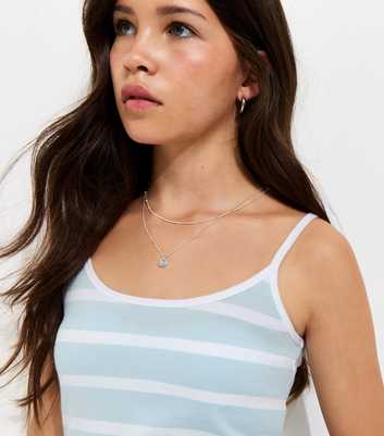 Girls Light Blue Striped Scoop Neck Cami Top