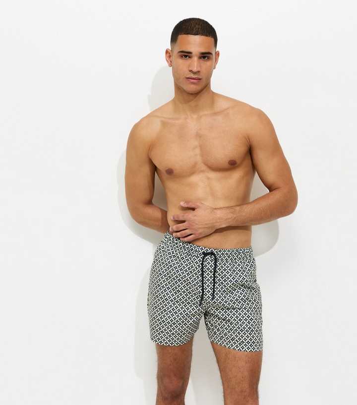 Blue Regular Diamond Tile Print Swim Shorts