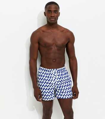 Blue Regular Wave Print Drawstring Swim Shorts