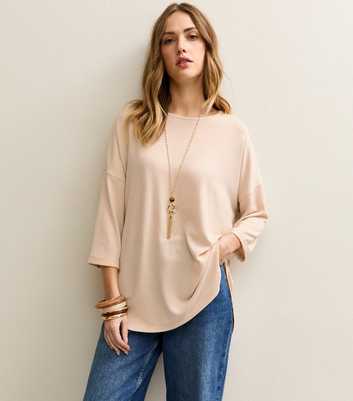 Cream Soft Touch Slouchy Cropped Sleeve T-Shirt