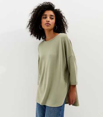 Light Green Soft Touch Slouchy Cropped Sleeve T-Shirt