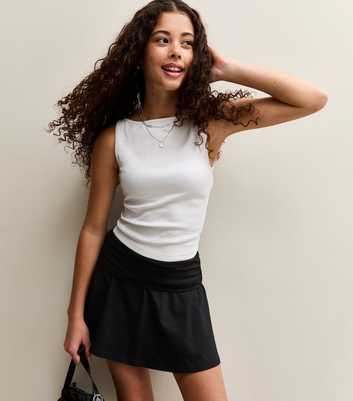 Girls Black Ruched Fold Over Skort