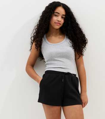 Girls Black Drawstring Jogger Shorts