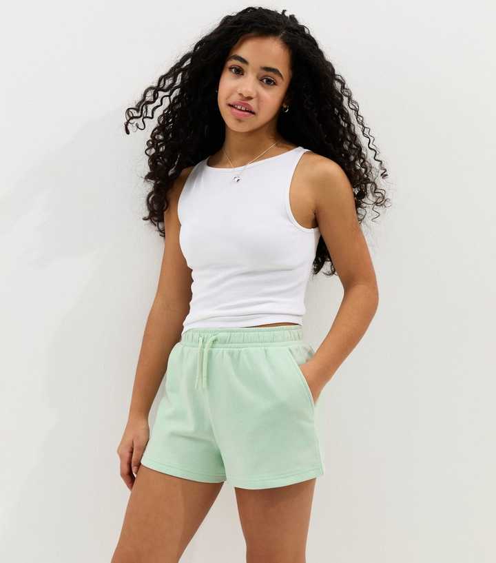 Girls Mint Green Drawstring Jogger Shorts