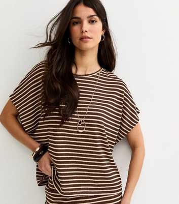 Brown Textured Soft Touch Stripe Top