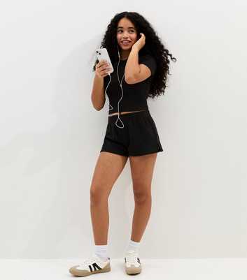 Girls Black Side Split Running Shorts