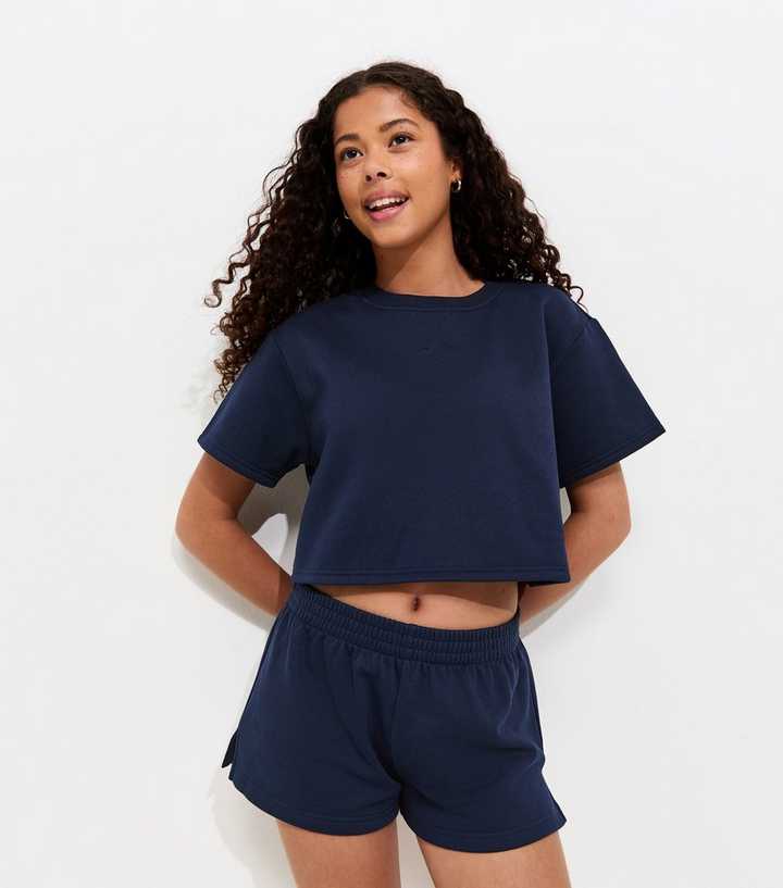 Girls Navy Side Split Running Shorts