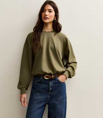 Dark Khaki Bubble Hem Sweatshirt