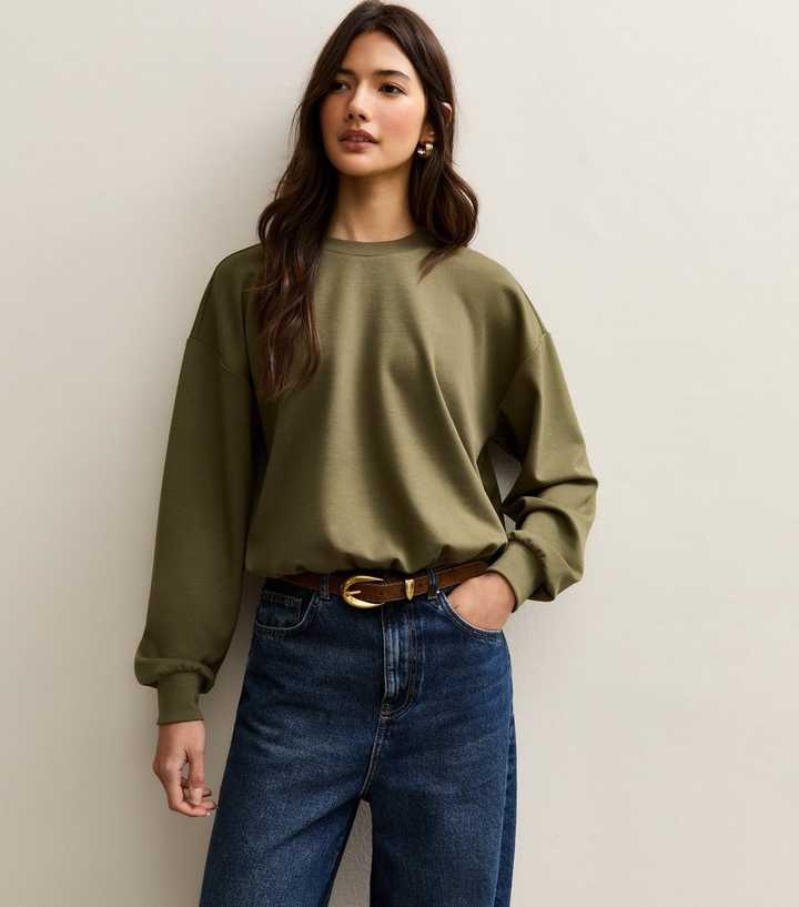 Dark Khaki Bubble Hem Sweatshirt