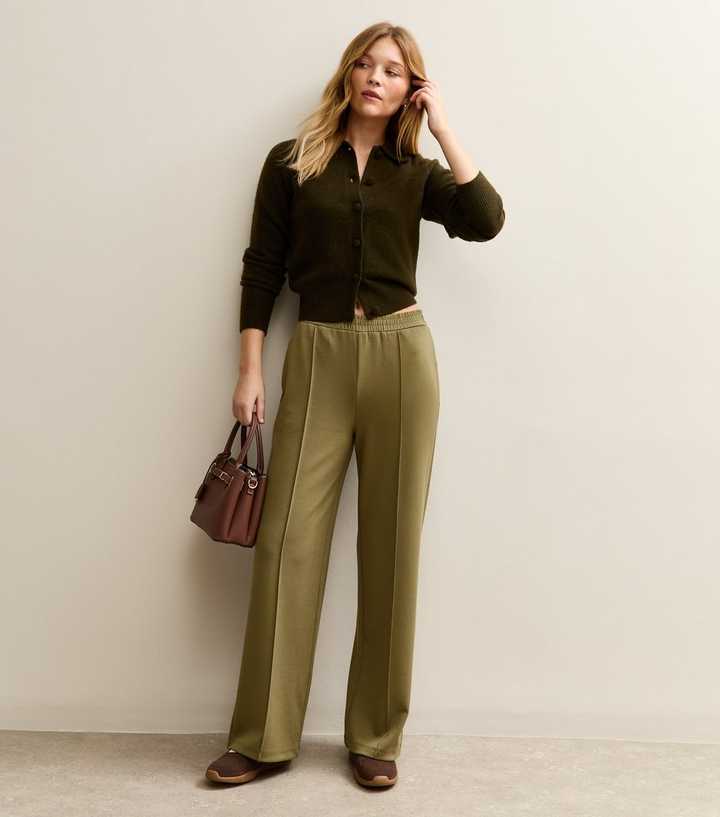 Khaki Jersey Front Seam Joggers