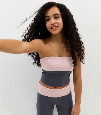 Girls Navy Fold Over Bandeau Top