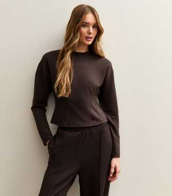 Dark Brown Fitted Barrel Sleeve Sweatshirt