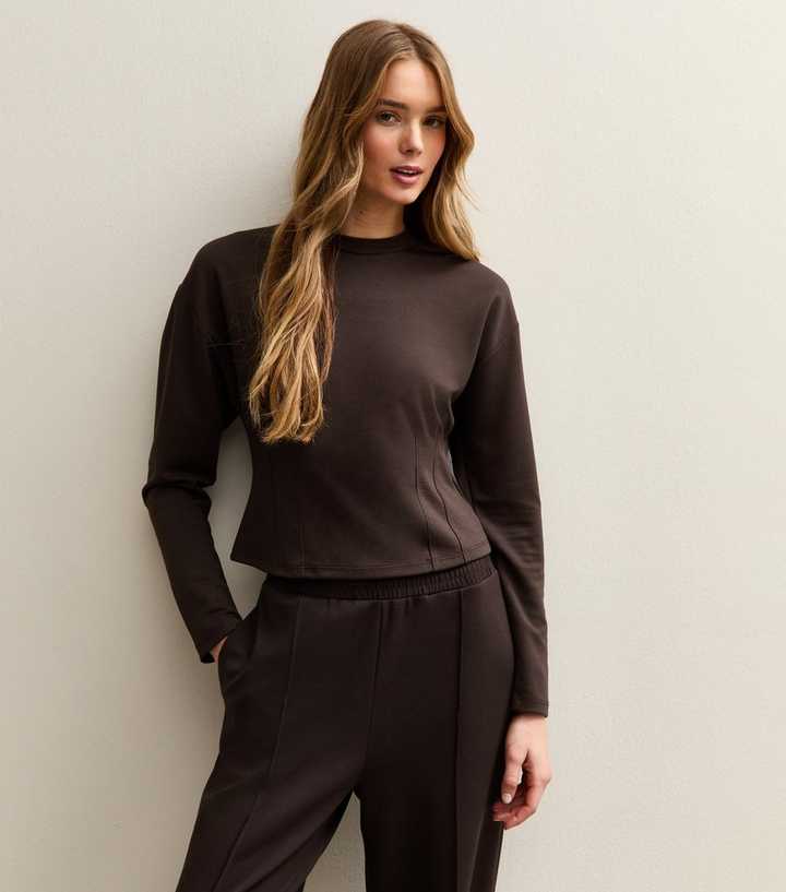 Dark Brown Fitted Barrel Sleeve Sweatshirt