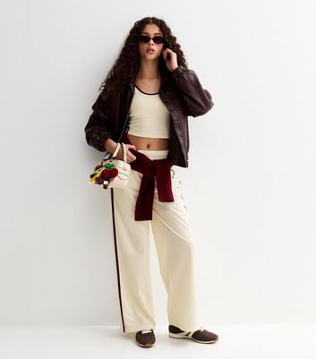 Girls Cream Side Stripe Cropped Tank Top | New Look