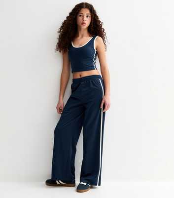 Girls Navy Side Stripe Cropped Tank Top