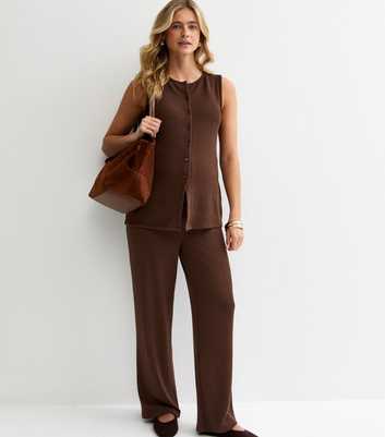 Maternity Dark Brown Textured Wide Leg Trousers