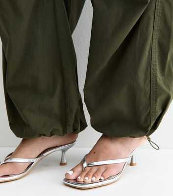 Silver Faux Leather Toe Post Mule Sandals