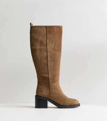 Light Brown Faux Suede Heeled Knee High Boots