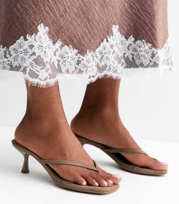 Light Brown Faux Suede Toe Post Mule Sandals