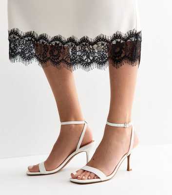 White Faux Leather Single Strap Stiletto Sandals