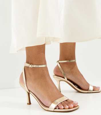 Gold Faux Leather Single Strap Stiletto Sandals