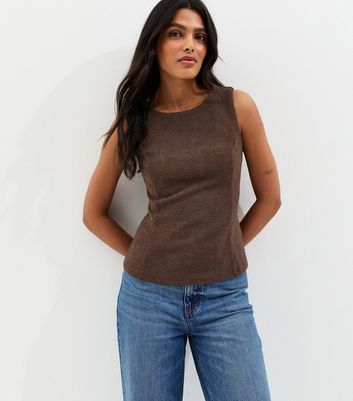 Brown Soft Touch Peplum Vest | New Look